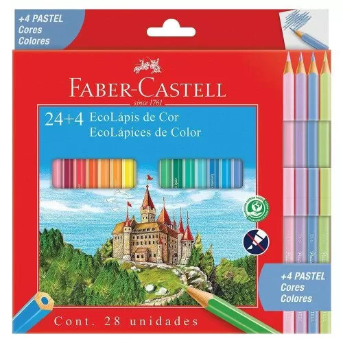 Lápis de cor com 24 cores + apontador + 03 lápis bicolor Faber Castell