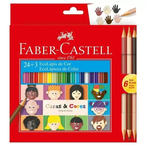 Lápis de cor com 24 cores + apontador + 03 lápis bicolor Faber Castell