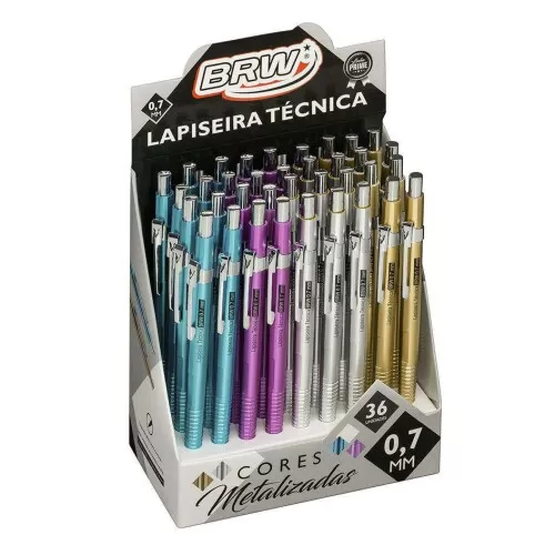 Lapiseira técnica 0.7mm azul/roxo/prata/dourado metalizado Brw