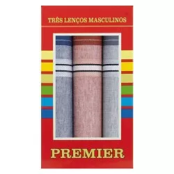 Lenço premier masculino com 03 unidades sortidas 32x32cm