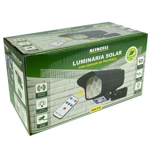 Luminária solar com sensor de presença com controle Alfacell