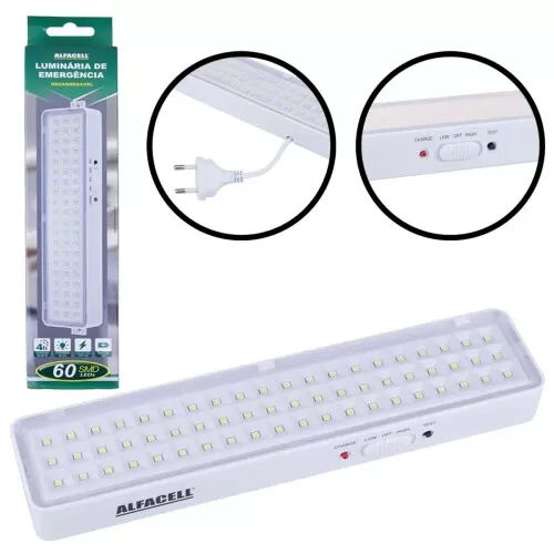 Luminária de emergência 60 leds recarregável Alfacell