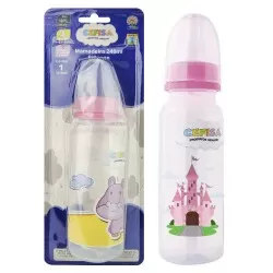 Mamadeira 240ml silicone decorada rosa/azul sortida Cefisa