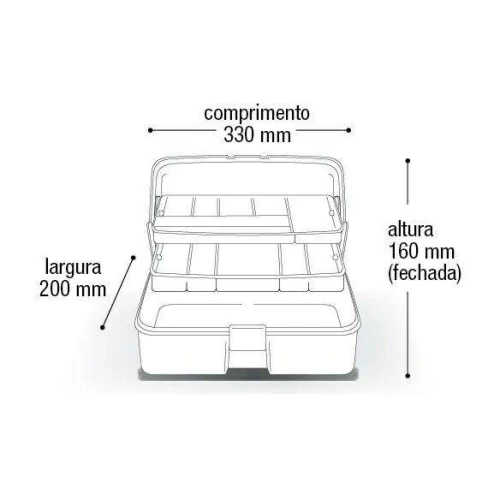 Maleta para ferramenta com 02 bandeja articuladas 34x19x5 preta arqplast