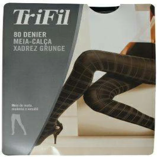 Meia calça fio 80 grande xadrez grunge preto Trifil