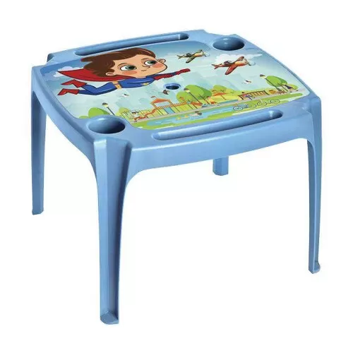 Mesa plástica super herói com porta copos azul 54x54cm Arqplast