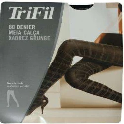 Meia calça fio 80 único xadrez grunge preto Trifil