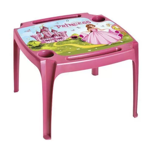 Mesa plástica princesa com porta copos rosa 54x54cm Arqplast