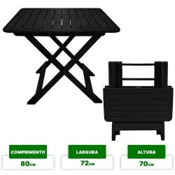 Mesa plástica quadrada dobrável preta Arqplast