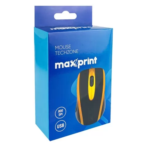 Mouse óptico usb techzone preto com amarelo Maxprint