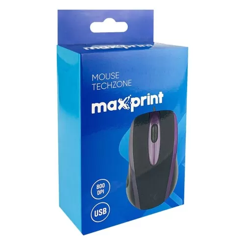 Mouse óptico usb techzone preto com roxo Maxprint