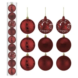 Natal bola mista decorado textura geométrica 8cm com 09 unidades vinho