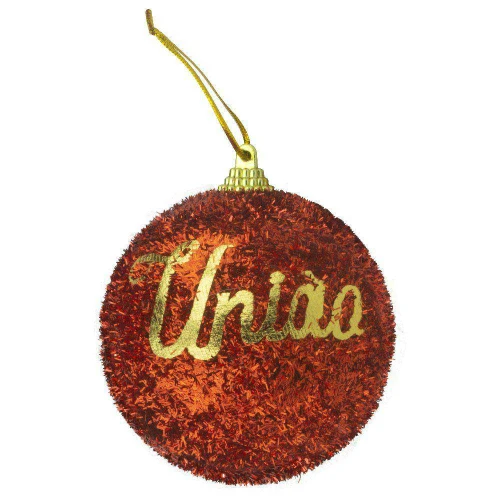 Natal bola com palavras com glitter amor/saúde/união vermelha 8cm