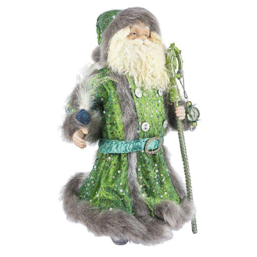 Natal enfeite boneco papai noel de porcelana verde 49cm