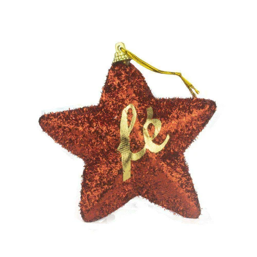 Natal enfeite para pendurar estrela vermelha com glitter 12cm Multiart