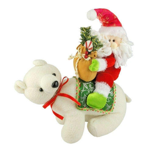 Natal enfeite de pelúcia urso polar com papai noel 30cm