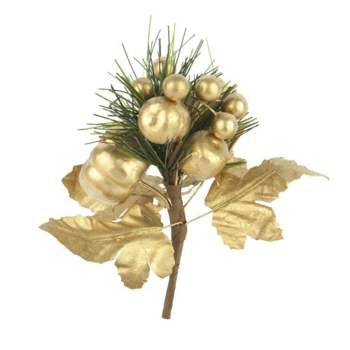 Natal flor pick cerejeira e maçã prata/dourado 14cm