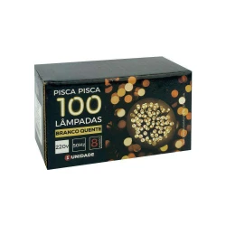 Natal pisca pisca com 100 lâmpadas led branco quente 8 funções 9,35mt Newway