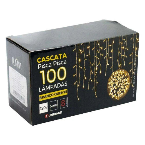 Natal pisca pisca cascata com 100 lâmpadas led branco quente 1,9mt Newway