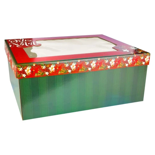 Natal caixa baú com visor jardim 45x28x20cm