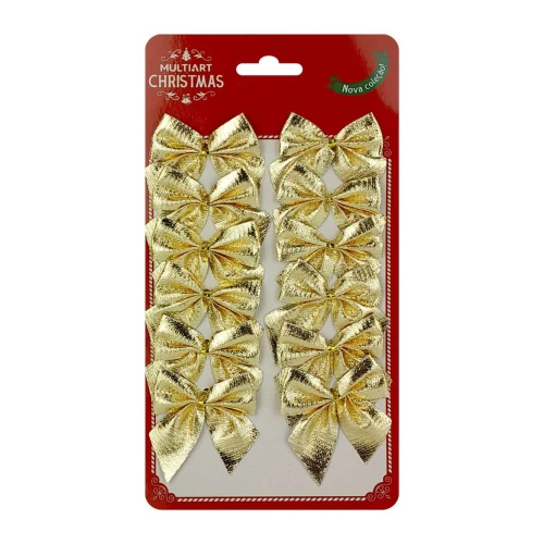 Natal enfeite laço vermelho/dourado 5cm com 12 unidades Multiart