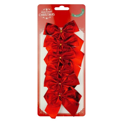 Natal enfeite laço vermelho 7cm com 6 unidades Multiart