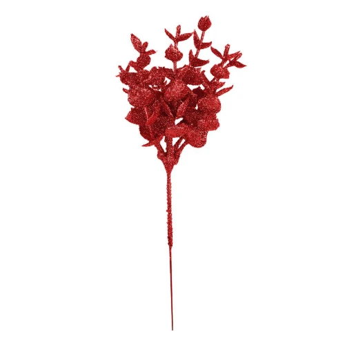 Natal flor pick vermelho gliter 22cm Multiart