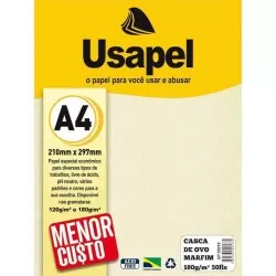 Papel casca de ovo 180g/m² A4 marfim com 50 folhas Usapel