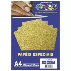 Papel glitter 180g/m² A4 210x297mm ouro com 05 folhas Off Paper