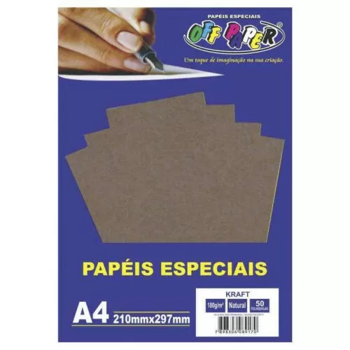 Papel kraft 180g/m² A4 210x297mm natural com 50 folhas Off Paper