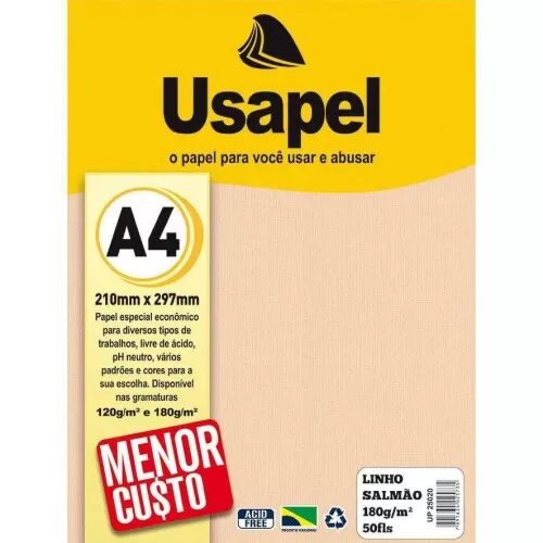 Papel linho 180g/m² A4 salmão com 50 folhas Usapel