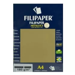 Papel metálico 180gm A4 mostarda com 15 folhas Filipaper