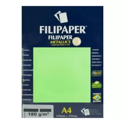 Papel metálico 180gm A4 verde com 15 folhas Filipaper