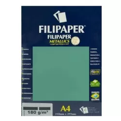 Papel metálico 180gm A4 verde turquesa com 15 folhas Filipaper