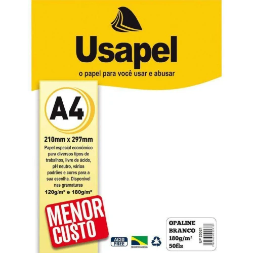 Papel Opaline 180g A4 50 folhas branco Usapel