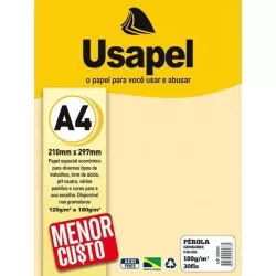 Papel pérola 180g/m² A4 palha com 30 folhas Usapel