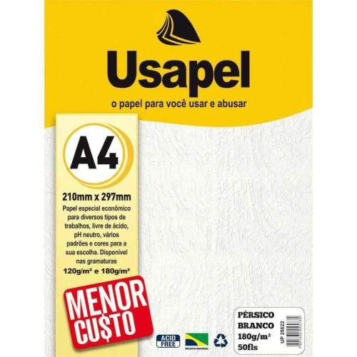 Papel pérsico 180g/m² A4 com 50 folhas branco Usapel