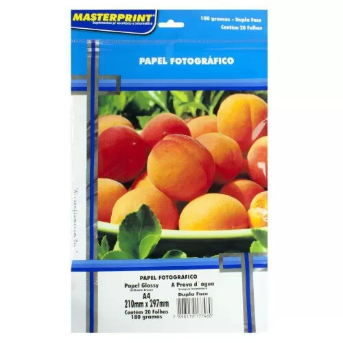 Papel fotográfico glossy 180g A4 dupla face com 20 folhas Masterprint