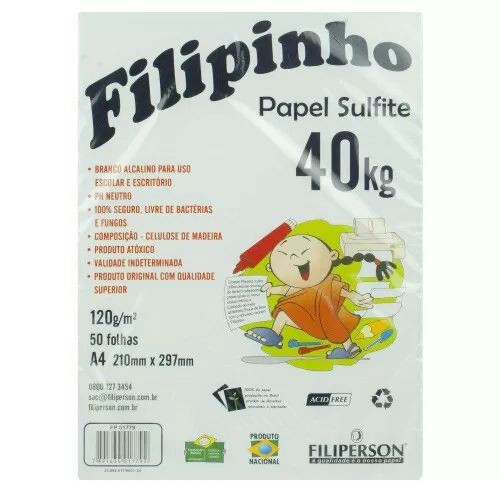 Papel sulfite A4 120g/m² branco com 50 folhas Filipinho