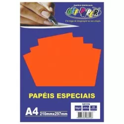 Papel sulfite A4 180g/m² neon laranja com 20 folhas Off Paper