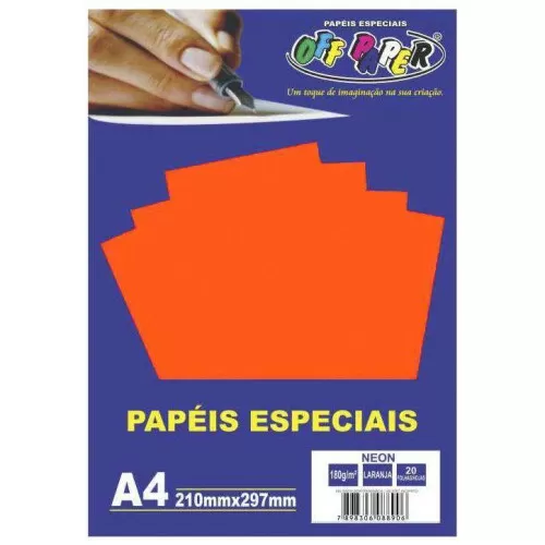 Papel sulfite A4 180g/m² neon laranja com 20 folhas Off Paper