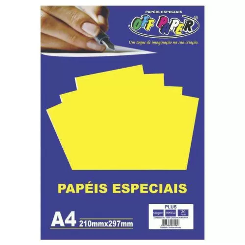 Papel sulfite A4 180g/m² plus amarelo com 20 folhas Off Paper