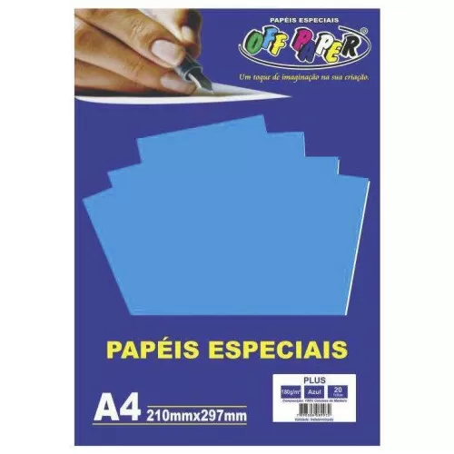 Papel sulfite A4 180g/m² plus azul com 20 folhas Off Paper