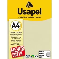 Papel vergê 180g/m² A4 palha com 50 folhas Usapel