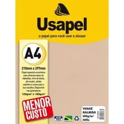 Papel vergê 180g/m² A4 salmão com 50 folhas Usapel