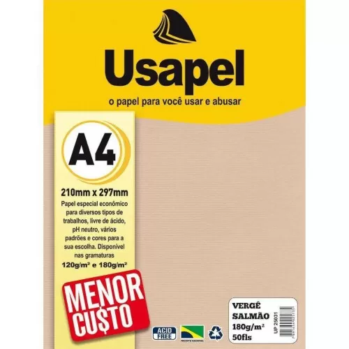 Papel vergê 180g/m² A4 salmão com 50 folhas Usapel