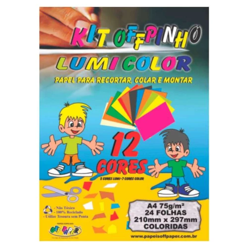 Papel creative lumi 75G/M² A4 com 12 cores e 24 folhas Off Paper