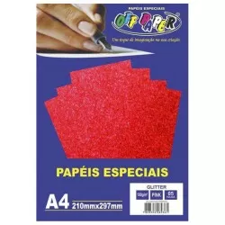 Papel glitter 180g/m² A4 210x297mm vermelho com 05 folhas Off Paper