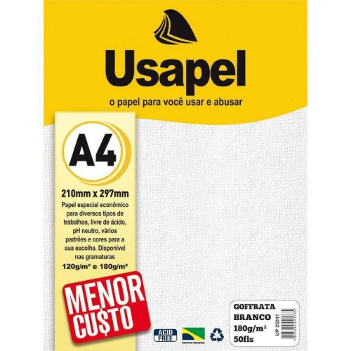 Papel gofratta 180g/m² A4 com 50 folhas branco Usapel