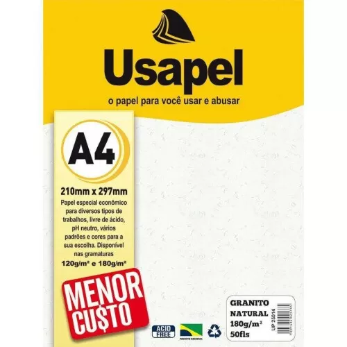 Papel granito 180g/m² A4 natural com 50 folhas Usapel